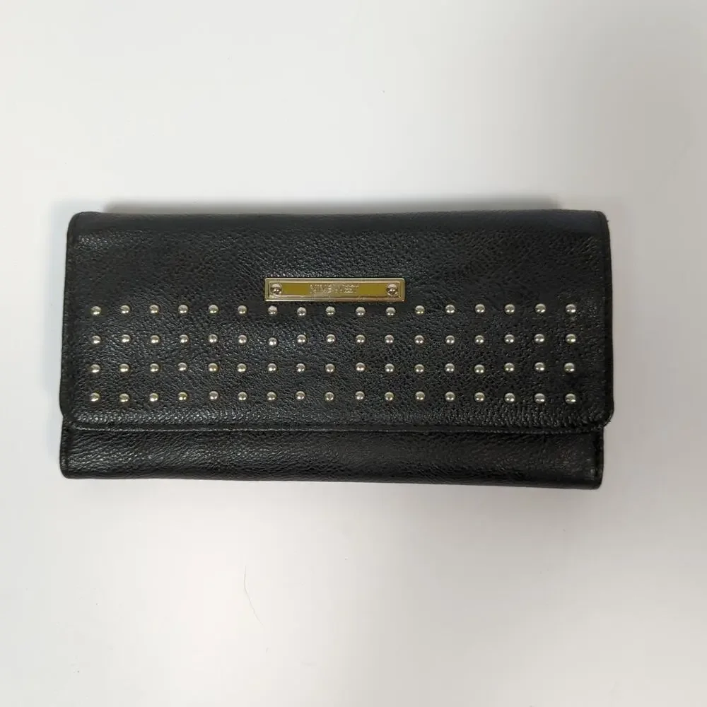 Nine West Black Studded Envelope Wallet Clutch Faux Leather